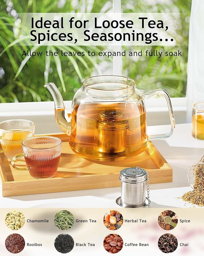 House Again Tea Infuser (2 Pack with Scoop), Extra Fine Mesh Tea Infusers for Loose Tea, 18/8 Stainless Steel Tea Strainer with Extended Chain Hook, Tea Steeper for Brew Tea, Spices & Seasonings