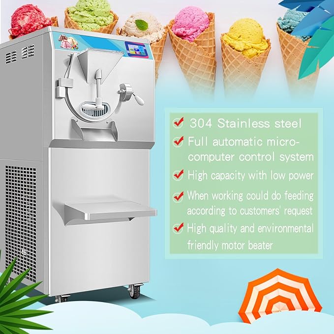 Kolice Commercial Heavy Duty Italy Gelato Hard Ice Cream Machine with Stainless Steel Strong Door, Italian Water Ice Machine, Street Food Machine- 23-27gallon/hour-ETL
