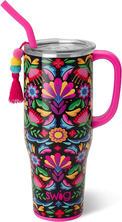 Swig Life 40oz Mega Mug, 40 oz Tumbler with Handle and Straw, Cup Holder Friendly, Dishwasher Safe, Extra Large Lightweight Insulated Tumbler, Stainless Steel (Caliente)