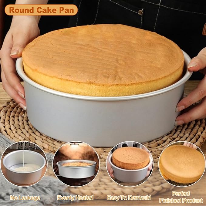 HomeMall 6 x 3 Inch Round Cake Pan Set of 3, Aluminum Baking Pans for Layer Cakes, Birthday Anniversary, Heavy Duty Non-Stick & Oven Safe, Commercial Grade Baking Tools for Home Kitchen