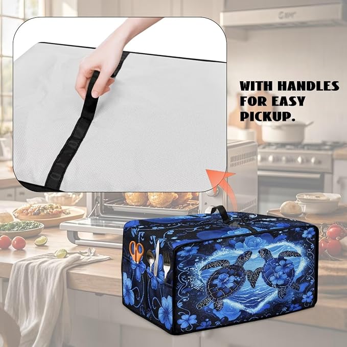 Convection Oven Cover Countertop Appliance Covers Stain-resistant Microwave Oven Protector for Kitchen Home Decor, M, Sea Turtle Love Hibiscus Flower Dark Blue