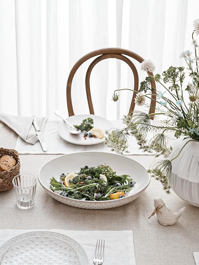 LE TAUCI Ceramic Serving Bowls Set of 2, Large Oval Serving Dishes for Entertaining, 11.8 & 13.7 Inch Salad Bowl for Kitchen Counter, Fruit Bowl, Pasta Bowls, Microwave and Dishwasher Safe - White
