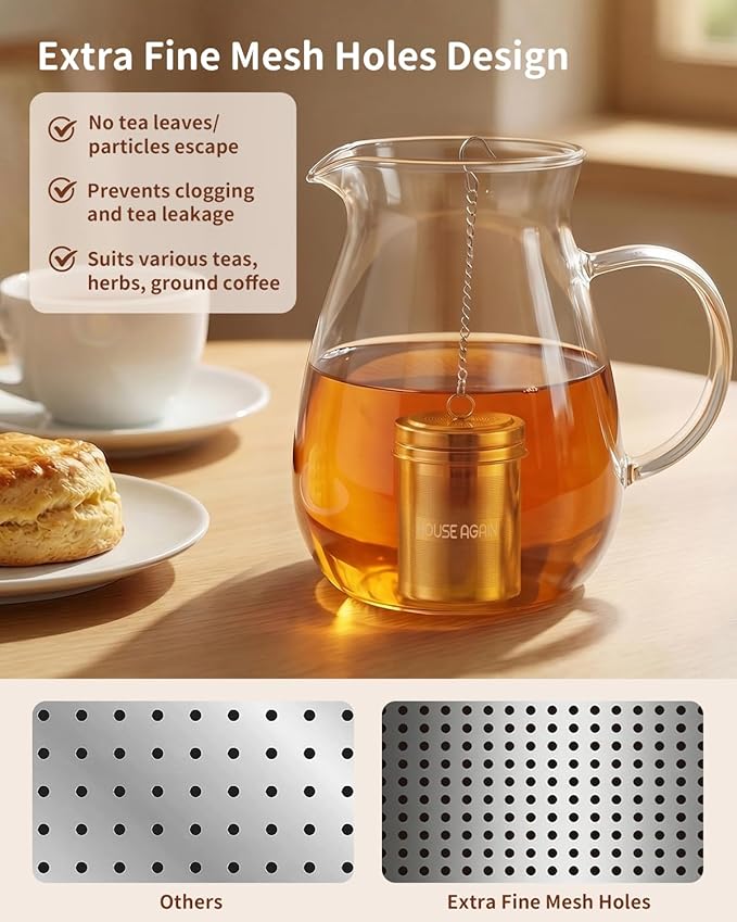 House Again Large Tea Infuser with Scoop, Extra Fine Mesh Tea Strainers for Loose Tea & Spice Infuser for Cooking, 304 Stainless Steel, Loose Leaf Tea Steeper for Brew Tea Spices & Seasonings
