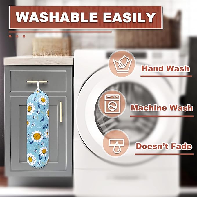 Plastic Bag Holder, Wall Mount Plastic Bag Organizer, Washable Large Grocery Bag Storage Dispenser, Shopping Bags Carrier for Home Kitchen Travelling, Free Adjustment with Drawstring, Sunflower,22x9"