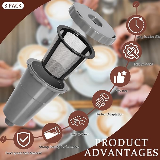 Reusable Coffee Filter Compatible with Keurigg My K Cup B30 B40 B50 B60 B70 K10 MINI Plus K15 K40/45 K55 K60/65 K70/75/79 Series 5048 Old Mode Grey by Podoy (3 Pack)