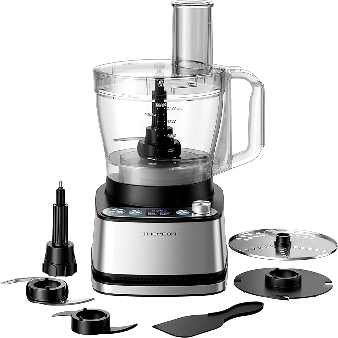 Food Processor, 4 Programs & Pulse,1000W Max Power,12 Cups Total Volume for Slicing, Mincing, Dicing, Shredding, Puree, Dough and Vegetable Chopper Clean Bowl Scraper, Stainless Steel