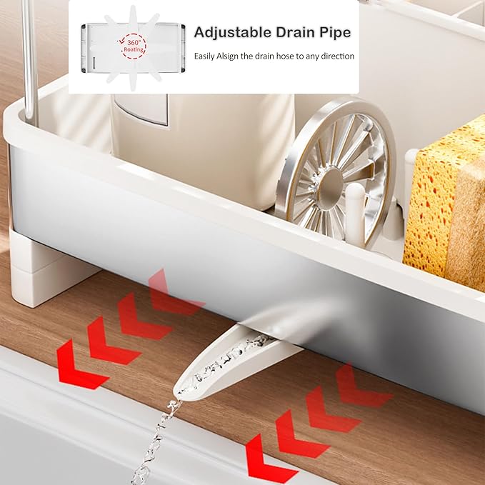 Sponge Holder for Kitchen Sink,Sink Caddy Organizer with Removable Brush Holder,Kitchen Countertop Soap Dispenser Storage with Detachable Towel Rack,White