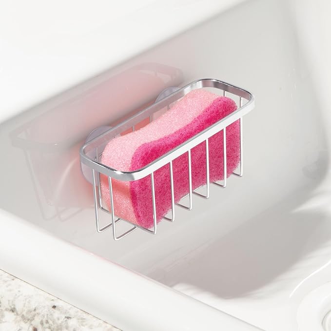 iDesign Stainless Steel Suction Sponge Holder, Kitchen Sink Sponge Caddy Organizer, 2-Pack, Polished