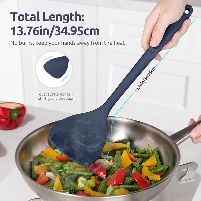U-Taste 18/8 Stainless Steel Measuring Cups and Spoons Set of 10 and 600ºF Heat Resistant 13.76" Long, 3.63" Wide Wok Spatula for Kitchen Stir Fry (Midnight Blue)