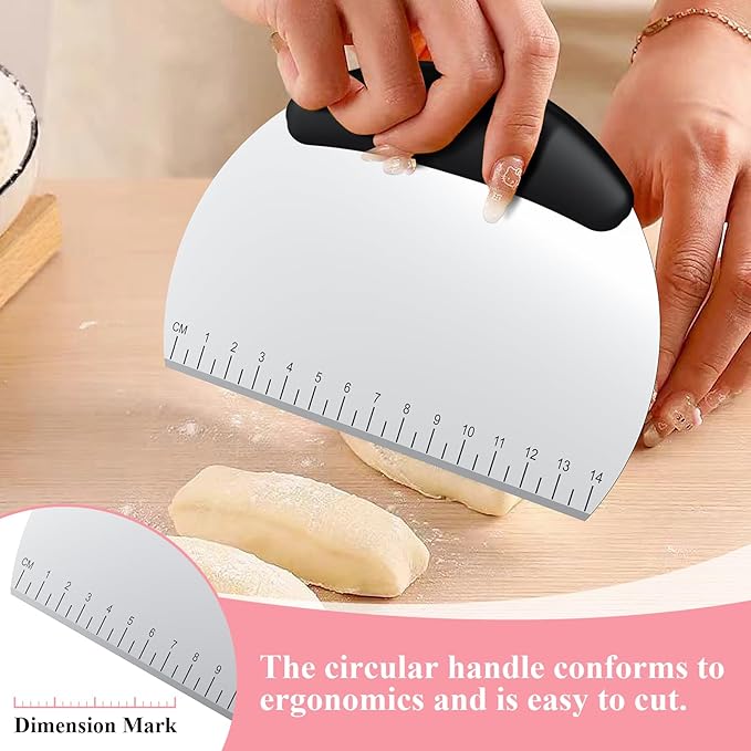 Biscuit Cutter Set, Stainless Steel Flour Sifter, Pastry Cutter, Pastry Scraper and Dough Blender, Flour Sieve for Quick Sifting Cakes and Spices, Professional Baking Dough Tools (4 Set)