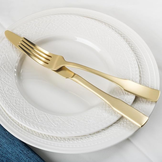 Alata Kate Champagne Gold Satin 20-Piece Silverware Set, Service for 4, Stainless Steel Flatware Set, Matte Polished Cutlery Set, Dishwasher Safe