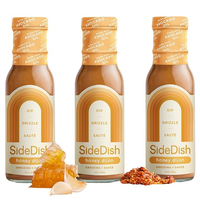 SideDish Honey Dijon Dressing (Pack of 3) – Seed Oil Free Made w/Avocado Oil – Refined Sugar Free, Dairy & Gluten Free Dip & Marinade – Paleo Honey Mustard Dressing for Dips, Sauces