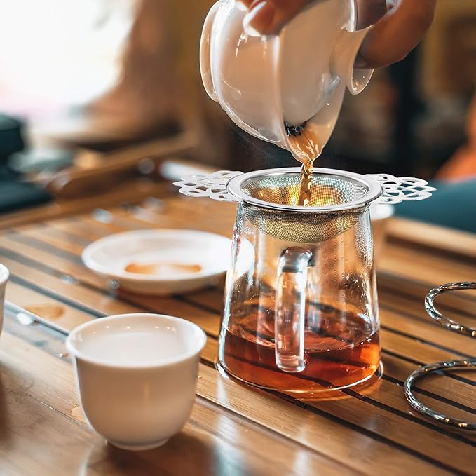 Hotop 4 Pack Fine Mesh Tea Strainer with Bowl, Stainless Steel Tea Infusers Strainers Tea' Filter with Handle for Loose Tea' Juice Coffee Filter, Fit 2.5-4 Inch Cup Mouth (Sliver)