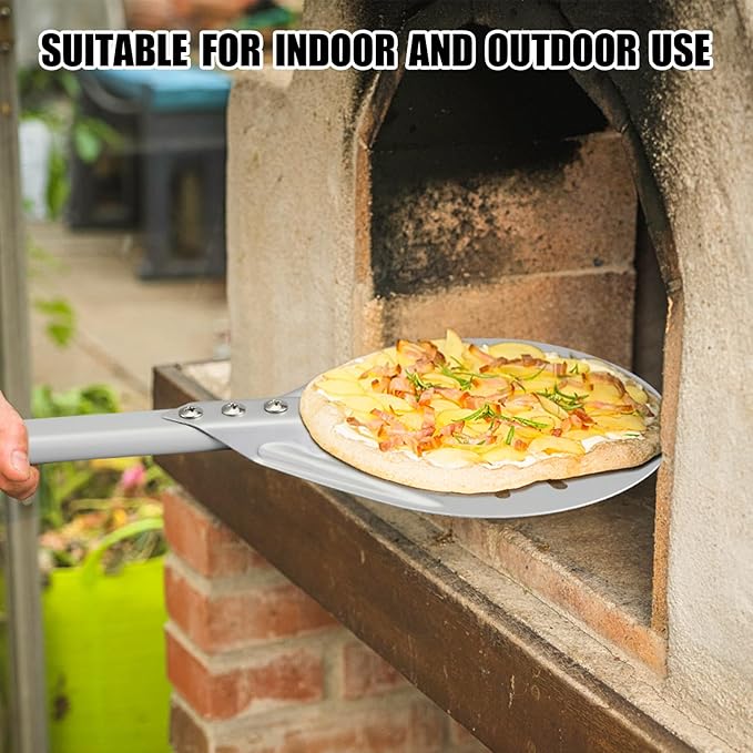 Pizza Turning Peel 8 Inch Round Anodized Aluminum Perforated Pizza Peel Turner With Metal Handle Pizza Paddle Spinner For Outdoor Pizza Oven Accessories