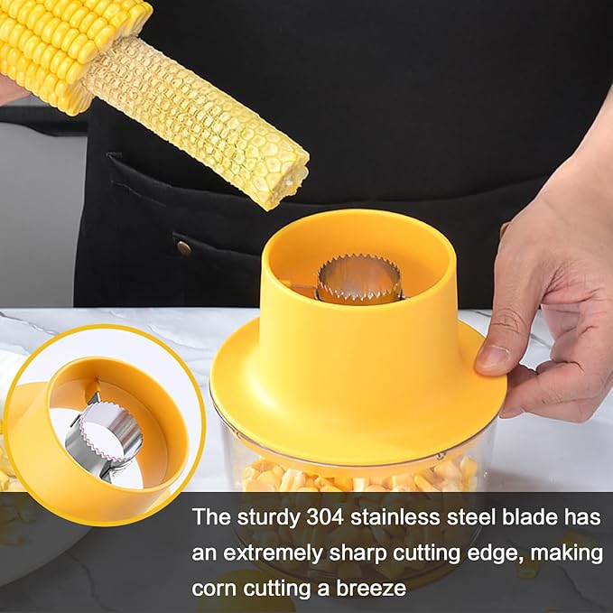Corn Cob Stripper, Corn Peeler for Corn on the Cob, Quick Corn Cutter Tool, Corn shucker off the Cob with Bowl & Safety Handle [Yellow]