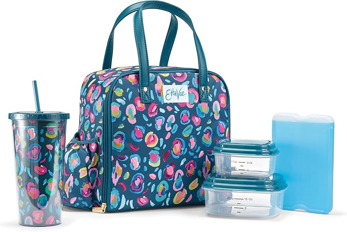 Fit & Fresh Lunch Bag For Women, Insulated Womens Lunch Bag For Work, Leakproof & Stain-Resistant Large Lunch Box For Women With Containers, Tumbler and Ice Pack, Zipper Closure Wichita Bag Leopard