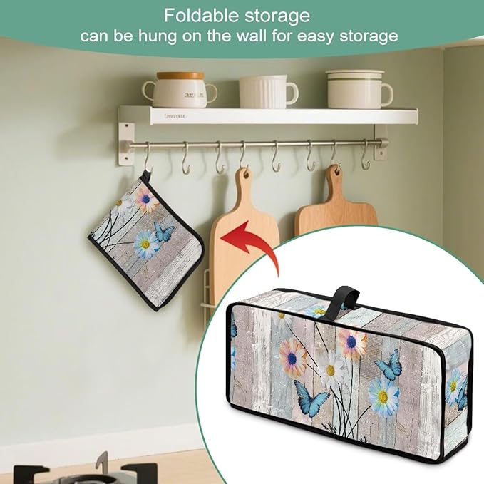 Slim Toaster 2 Slice Compact Thin Cover for 2 Slice Slim Toaster, Butterfly Daisy Dust Covers for Kitchen Appliances, Easy to Fold and Carry Water-Resistant