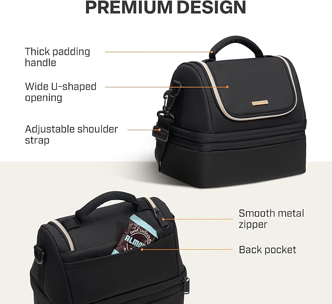 Everfun Womens Lunch Box Two Compartments Insulated Lunch Tote Bag Large Leakproof Soft Cooler Valentine's Day Gifts for Work Picnic Travel