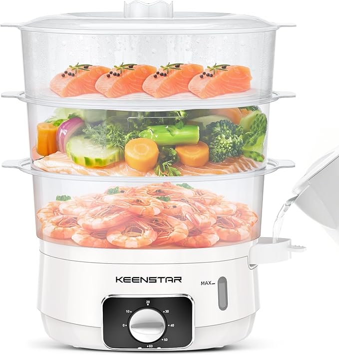 Electric Food Steamer for Cooking, 13.7QT Vegetable Steamer with 3 Tiers BPA-Free Baskets, 800W Fast Simultaneous Cooking, 60-Minute Timer, Ideal for Veggies Seafood Rice