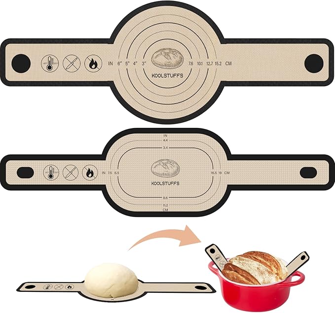 Silicone Bread Sling for Dutch Oven, 2 PCS Non-Stick & Easy Clean Reusable Silicone Bread Baking Mat with Long Handles, Easy to Transfer Sourdough Bread (Oval and Round, Black)