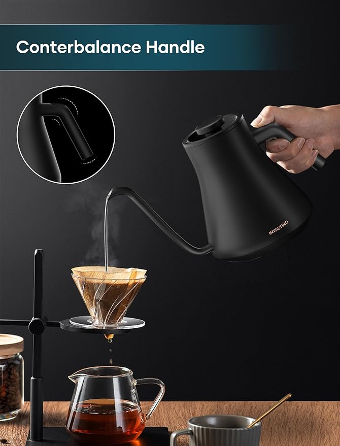 INTASTING Electric Kettles, Gooseneck Electric Kettle, ±1℉ Temperature Control, Stainless Steel Inner, Quick Heating, for Pour Over Coffee, Brew Tea, Boil Hot Water, 0.9L Artisan