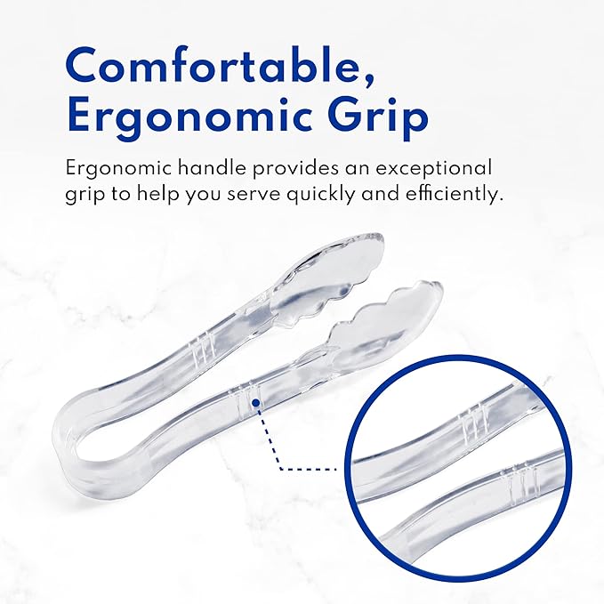 New Star Foodservice Utility Tong, High Heat Plastic, Scalloped, Set of 12 (6-Inch, Clear)