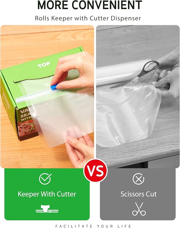 Syntus 11" x 75' and 8" x 75' Food Vacuum Seal Roll Keeper with Cutter Dispenser, Commercial Grade Vacuum Sealer Bag Rolls, BPA Free Food Vac Bags, Ideal for Storage, Meal Prep and Sous Vide