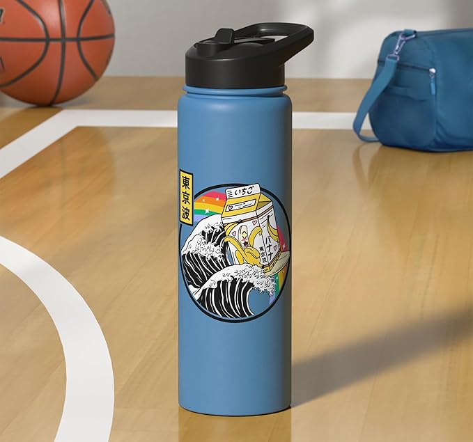 Banana Milk Carton Surfing Great Wave Kawaii Rainbow Anime Stainless Steel Insulated Water Bottle