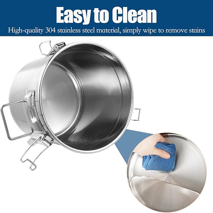 304 Stainless Steel Airtight Canister, 3.17Gal/405oz/12L Airtight Food Storage Container with Lid Lock Clips, Flour Container Metal Bucket Food Storage Container for Rice, Flour, Grain, Coffee Bean