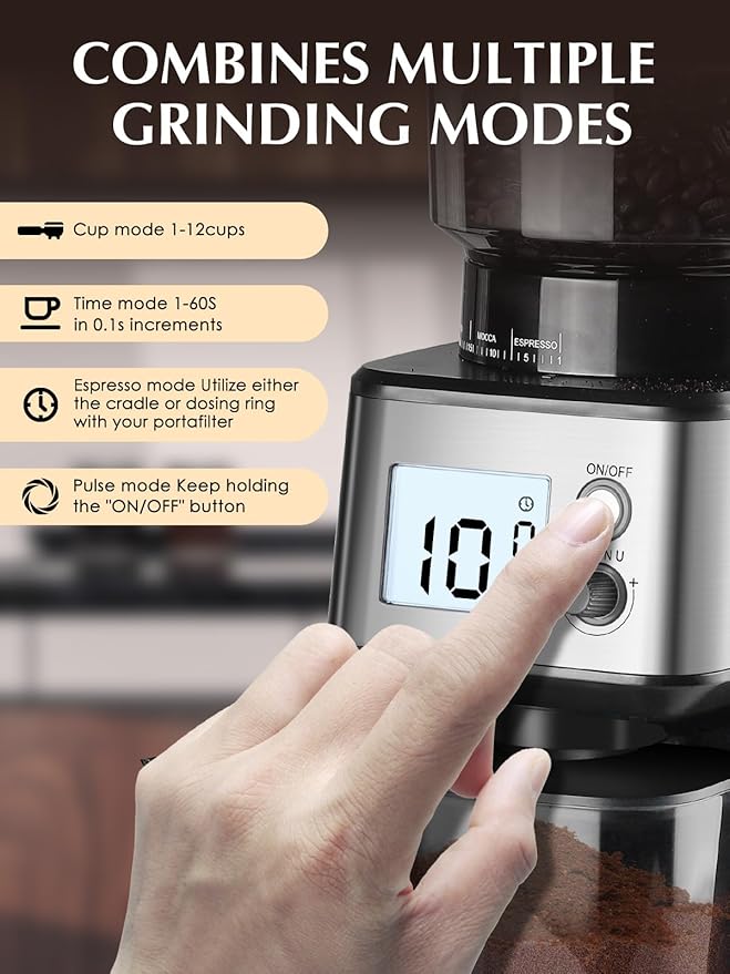 Homtone Commercial Conical Burr Grinder, 51-Setting Electric Espresso Grinder for 51-58mm Portafilters with Timer, Anti-Static, Low Noise for Cafe Home