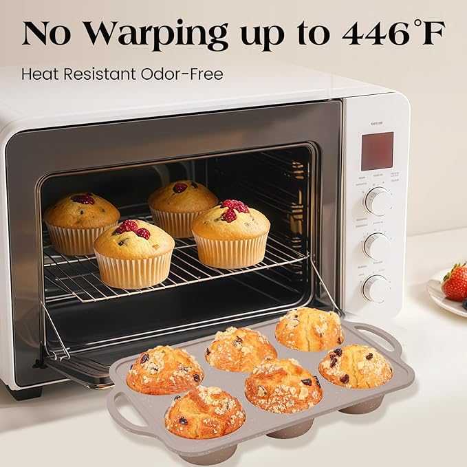 Vinino 2Pack Jumbo Silicone Muffin Pans for Baking with Metal Reinforced Frame, 6 Cups Large Size Nonstick Silicone Cupcake Pan, BPA Free Oven Dishwasher Safe Baking Mold for Muffins Cupcakes