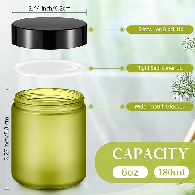 Domensi 24 Pcs Bulk 6oz Glass Jars with Lids Leakproof Round Airtight Empty Cosmetic Jars with Inner Liners Lid for Storing Lotions Spices Ointments Food Storage (Green)