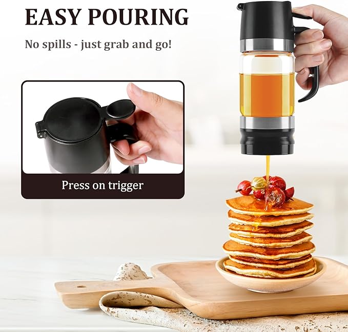 Aelga Glass Honey Dispenser No Drip - 9 OZ Honey Pot Honey Jar with Handle - Maple Syrup Dispenser
