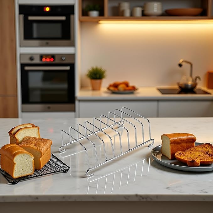 Silver 8 Holes Stainless Steel Tool Toast Cooling Grid Bread Rack Rectangle Air Fryer Accessories Organizer Safe Healthy Stainless Steel Toast Rack Baking Tools and Accessories, Cooling Racks