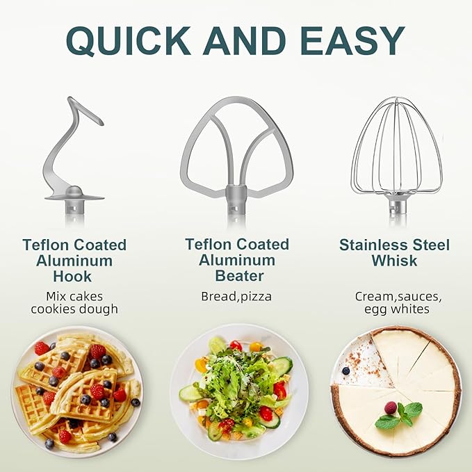 HOWORK Electric Stand Mixer,10+p Speeds With 6.5QT Stainless Steel Bowl,Dough Hook, Wire Whip & Beater,for Most Home Cooks (White)