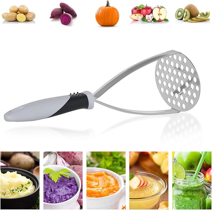 Joyoldelf Heavy Duty Potato Masher, Stainless Steel Integrated Masher Kitchen Tool & Food Masher/Potato Smasher with Non-slip Handle, Perfect for Bean, Vegetable, Fruits, Avocado, Meat