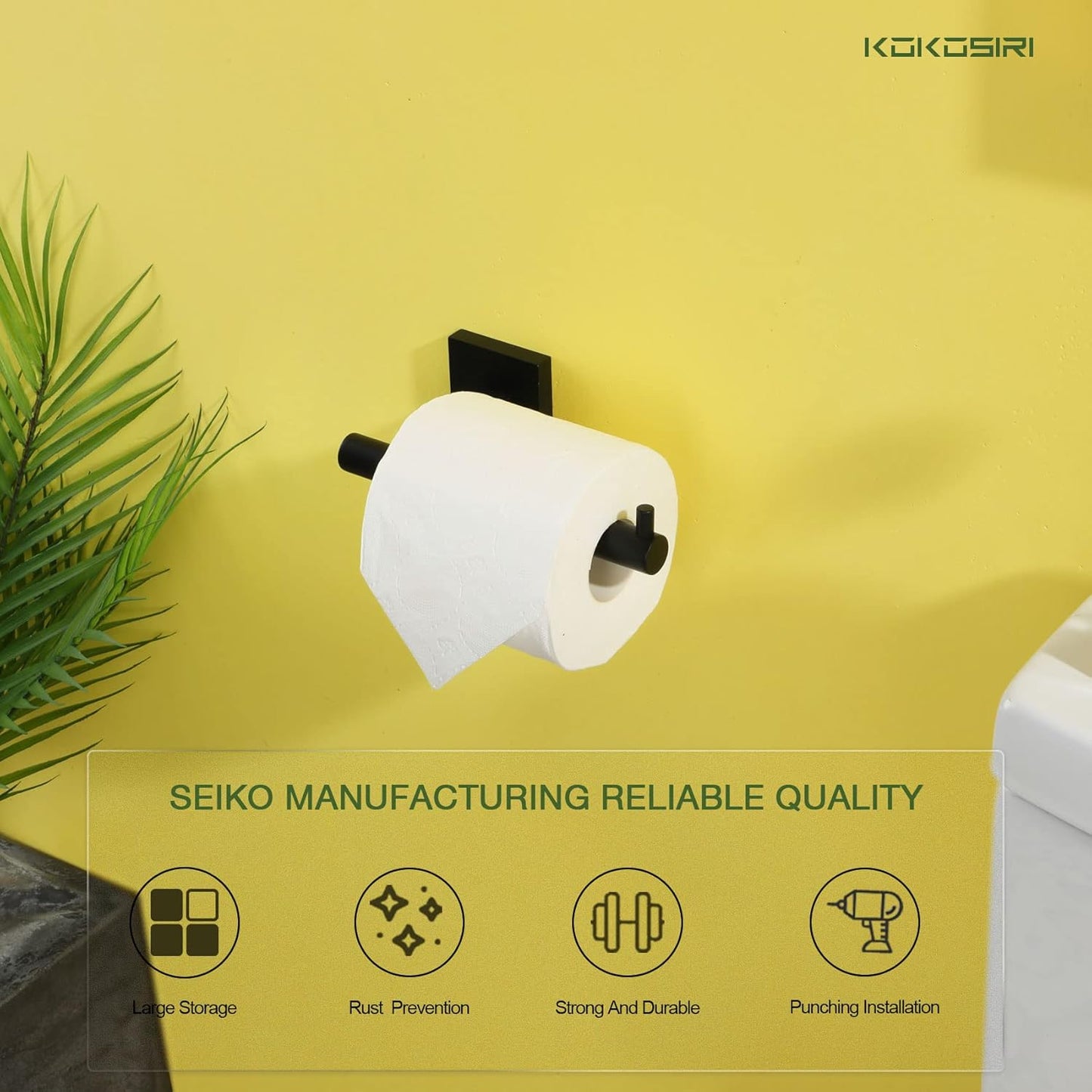 KOKOSIRI Toilet Paper Holder for Bathroom Toilet Roll Holder Hold Mega Rolls Matte Black Stainless Steel B2005BK