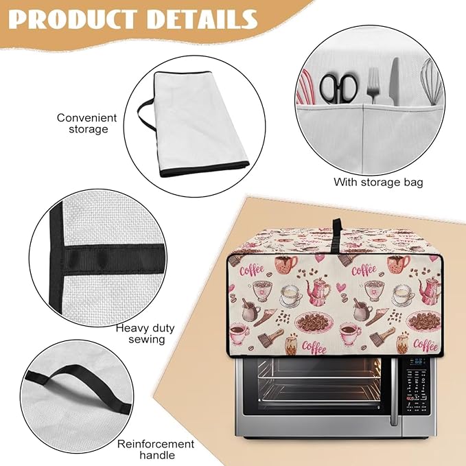 Toaster Oven Dust Cover Dustproof Stylish Convection Microwave Ovens Cover Stain-resistant Small Countertop Appliance Protector, M, Coffee Mocha Pot Beige Pink