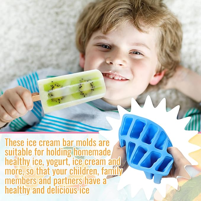 Hoolerry 4 Set Silicone Ice Lolly Molds, Reusable Ice Cream Molds with 200 Wooden Sticks, Easy Release Pop Maker, Frozen Treat Mold for Homemade, Red, Blue, Green, Orange(10 Cavities)
