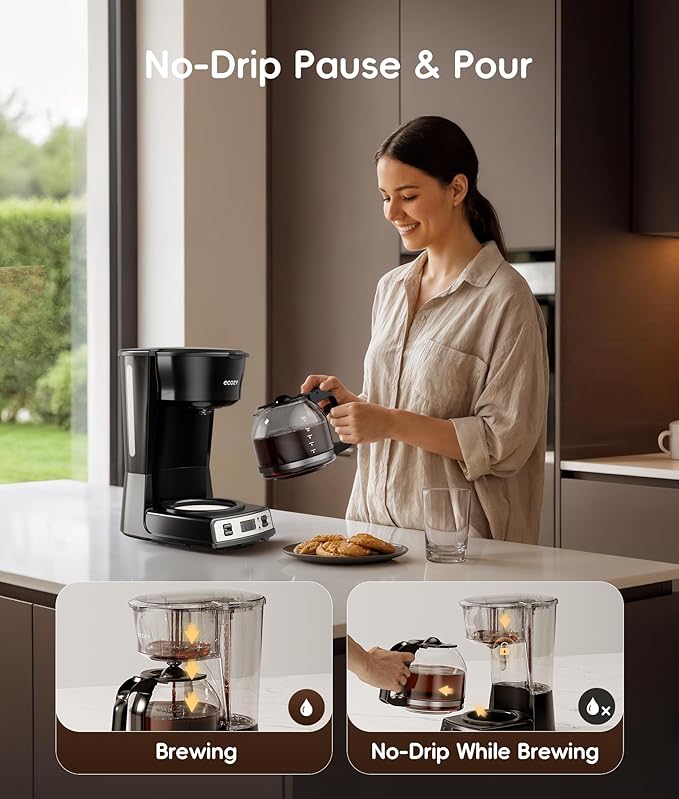 ecozy 12-Cup Drip Coffee Maker with Electric Coffee Grinder Combos, Programmable Coffee Machine with Washable Basket Filter, Auto Shutoff Function, No Drip Pause & Pour, Brezzano DuoSet