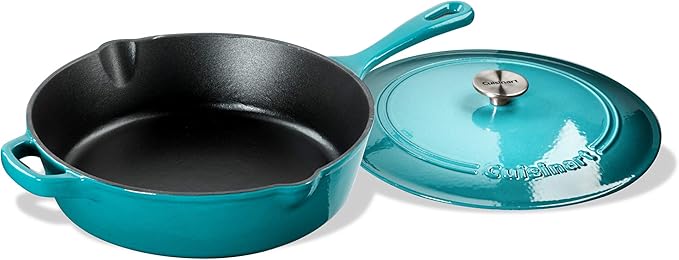Cuisinart 12-Inch Cast Iron Chicken Fryer with Lid, 4.5 Quart Capacity, Porcelain Enameled Interior, Oven Safe, Induction Compatible, Teal Gradient
