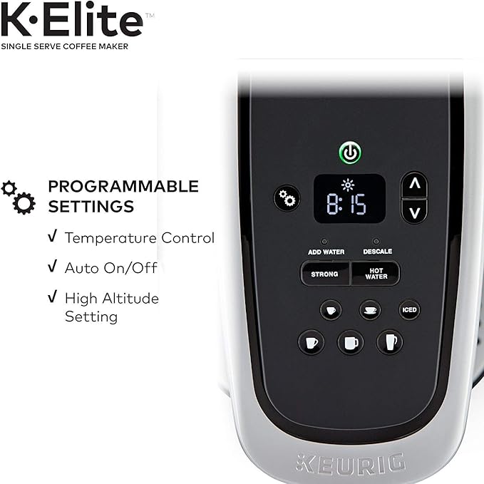 Keurig C K-Elite Maker, Single Serve K-Cup Pod Brewer, with Iced Coffee Capability, Extra Included, 75oz, Brushed Silver Plus Filter Bundle
