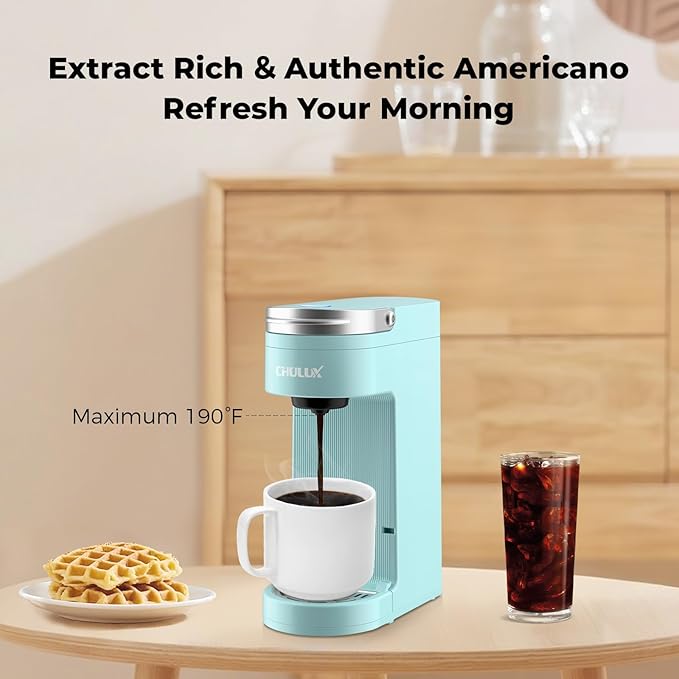 CHULUX Slim Single Serve Coffee Maker, Lightweight K-pod Coffee Machine for Travel & Home, Cyan