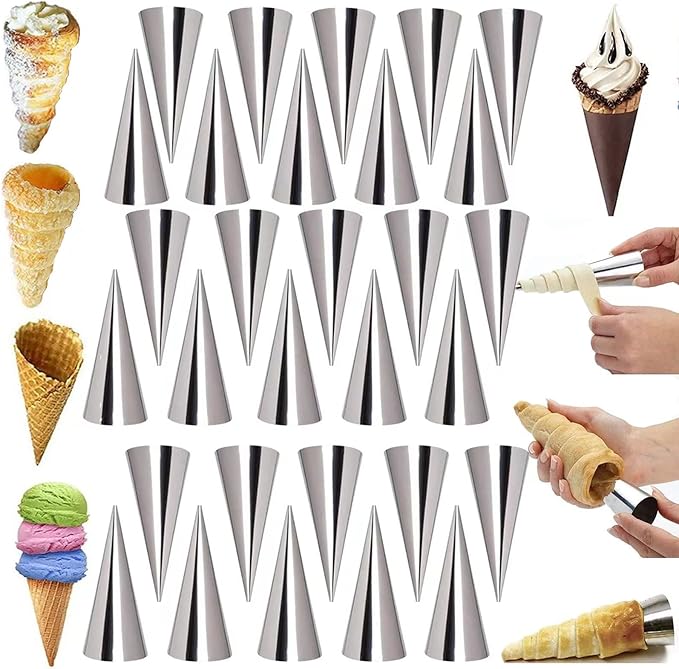 30 Pack Cream Horns Molud Set, Large Stainless Steel Canolis Forms Cannoli Kit for Baking Cannolis, Croissant Shell, Cream Roll Dessert, Safety Filled Edges