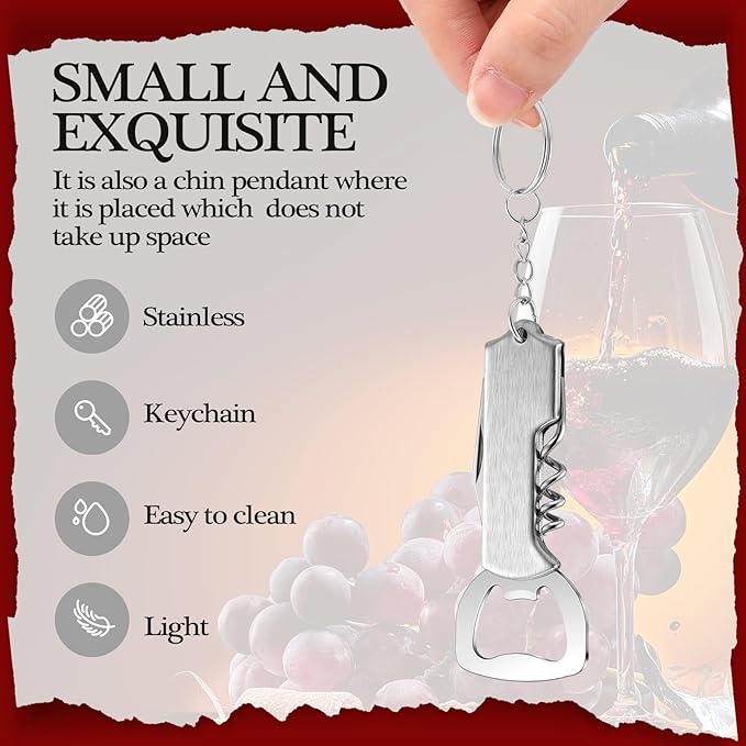 Ziliny 24 Pcs Bottle Opener Keychain Bulk Wine Bottle Beer Opener Keychain 3.27" Stainless Steel Corkscrew Waiter Corkscrew Wine Keyring Gifts for Christmas Bar Party Wedding Home (Silver)
