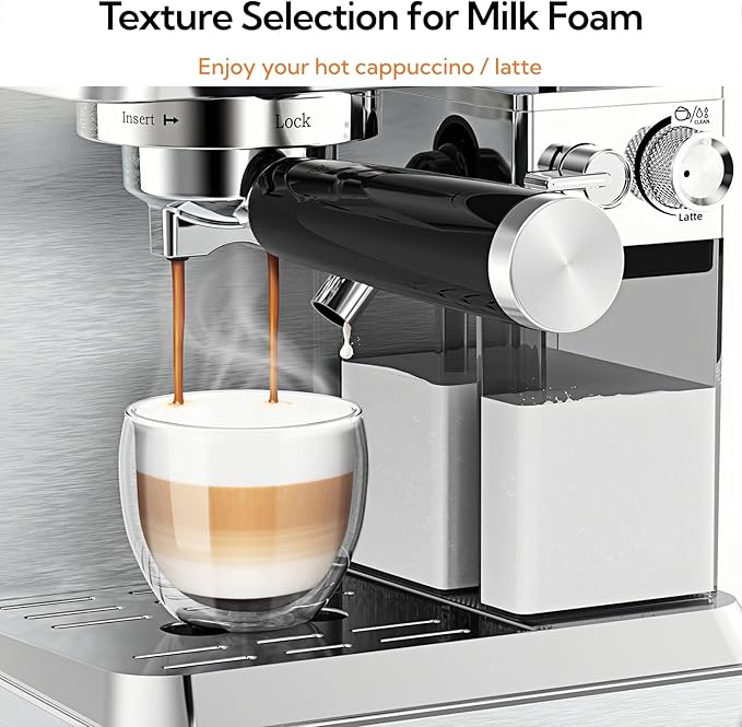 MAttinata CM1833L Automatic Cappuccino Machine, 20 Bar Espresso Machine, Coffee Maker with Dual Boiler & Self-Cleaning Milk Frother, Touch Screen Latte Machine, Stainless Steel for Kitchen, Silver