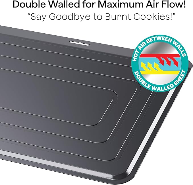 Baker's Secret Insulated Cookie Sheet Cookie Tray 13" x 9", Carbon Steel Insulation Double Wall, for Baking Roasting Cooking, Dishwasher Safe Home Baking Supplies Accessories (1x Insulated 13")