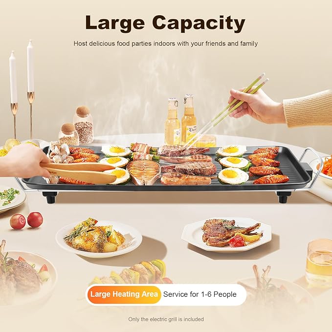 Large Electric Griddle Nonstick, 1500w Griddle Grill Korean BBQ Grill Electric Barbecue Grill Aluminum Alloy Griddle Pan Electric Griddle Grill for Outdoor, Yard Camping Party