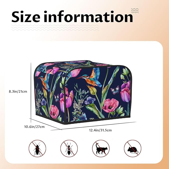 Toaster Cover 4 Slice Hummingbird Iris Flower Waterproof Appliance Cover with Hang Loop Bread Baker Toaster Cover for Kitchen