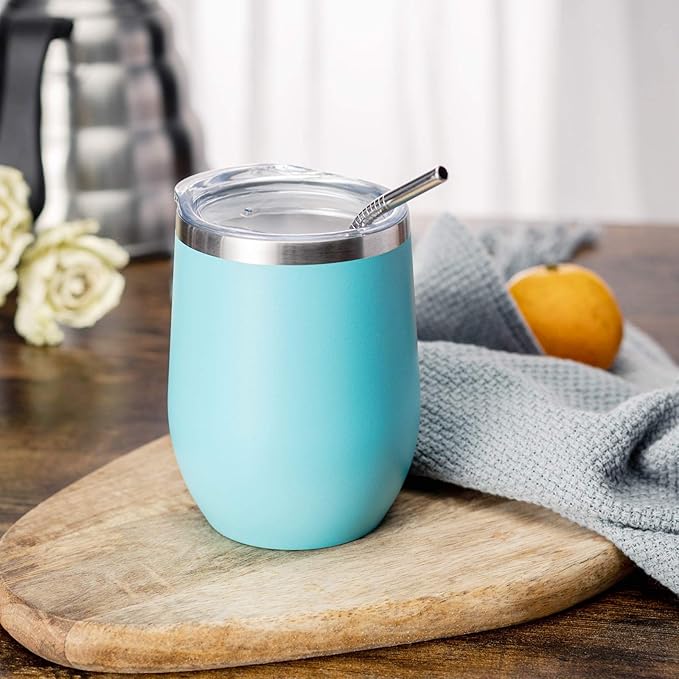 COMOOO Stainless Steel Wine Tumbler with Lid and Straw 12oz Double Wall Vacuum Insulated Travel Tumbler Cup for Coffee, Wine, Cocktails, Champagne (Mix color,8 Pack)